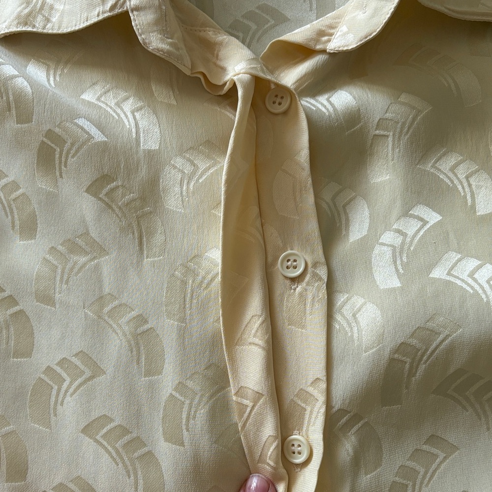 Vintage Pure Silk Champagne Blouse Art Deco Jacquard Button Front 14 Old Money - Picture 8 of 13